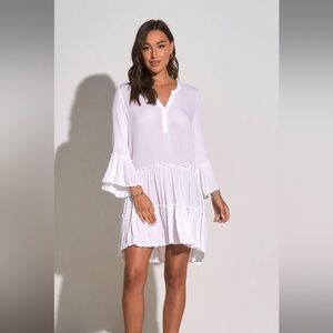 Elan White Tiered Boho Tunic Dress size Large